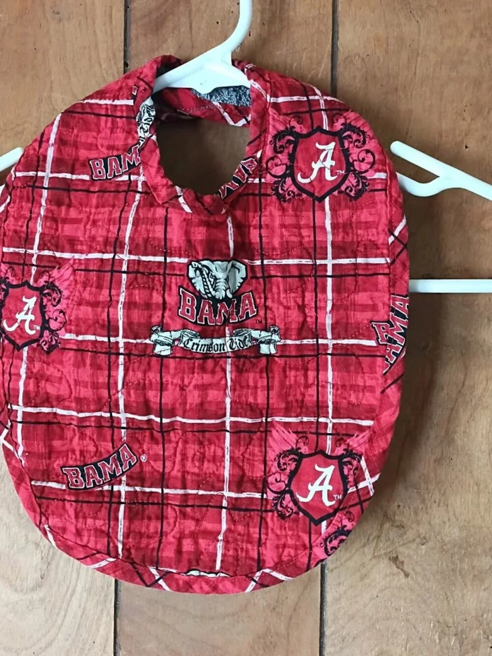 Alabama Crimson Tide Baby Bib Red Plaid Allover Logo BAMA Infant Feeding Bib